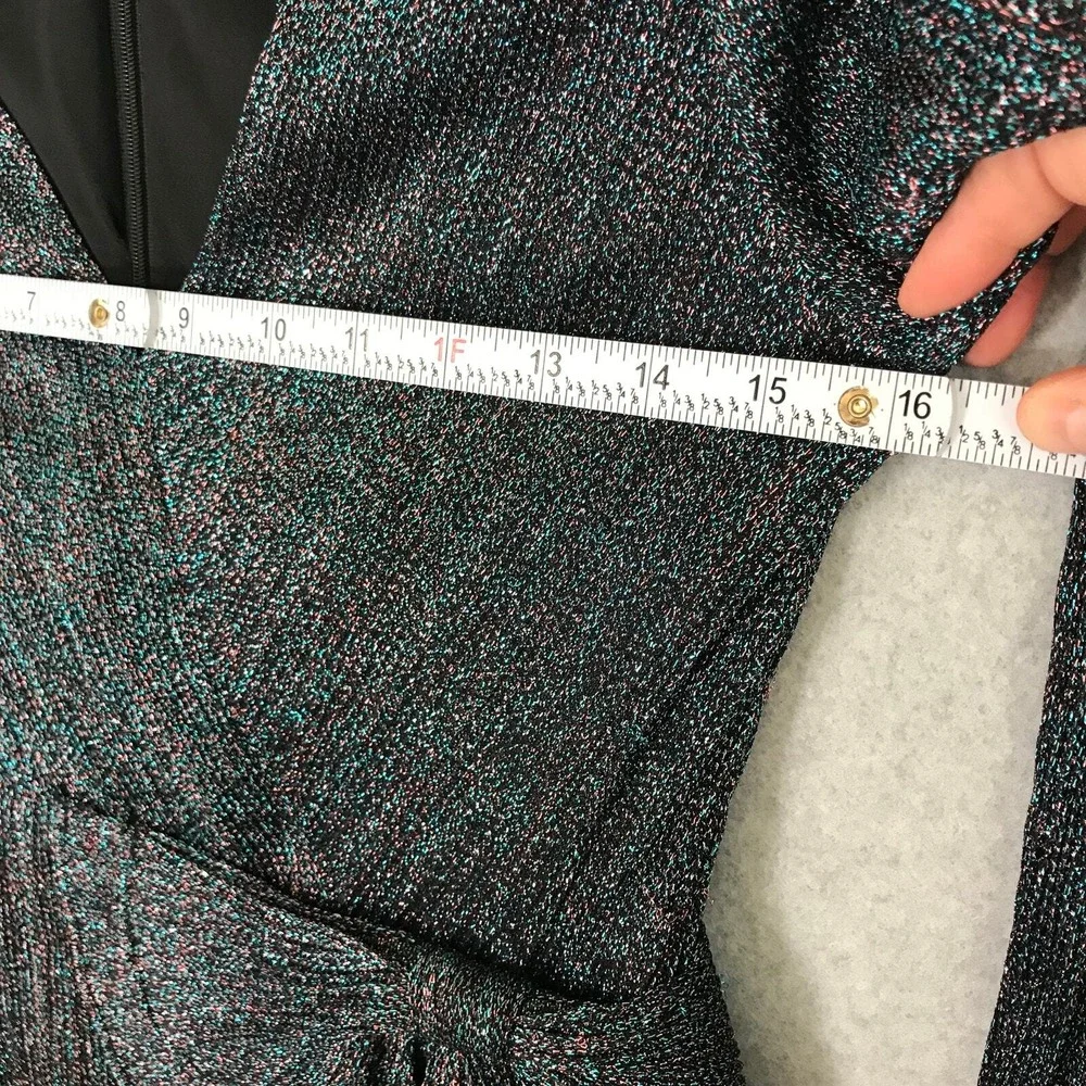 Aidan Mattox Teal‎ Metallic Wrap Dress Size 4 Bow Shimmer Party NYE Holiday Glam - Picture 9 of 16